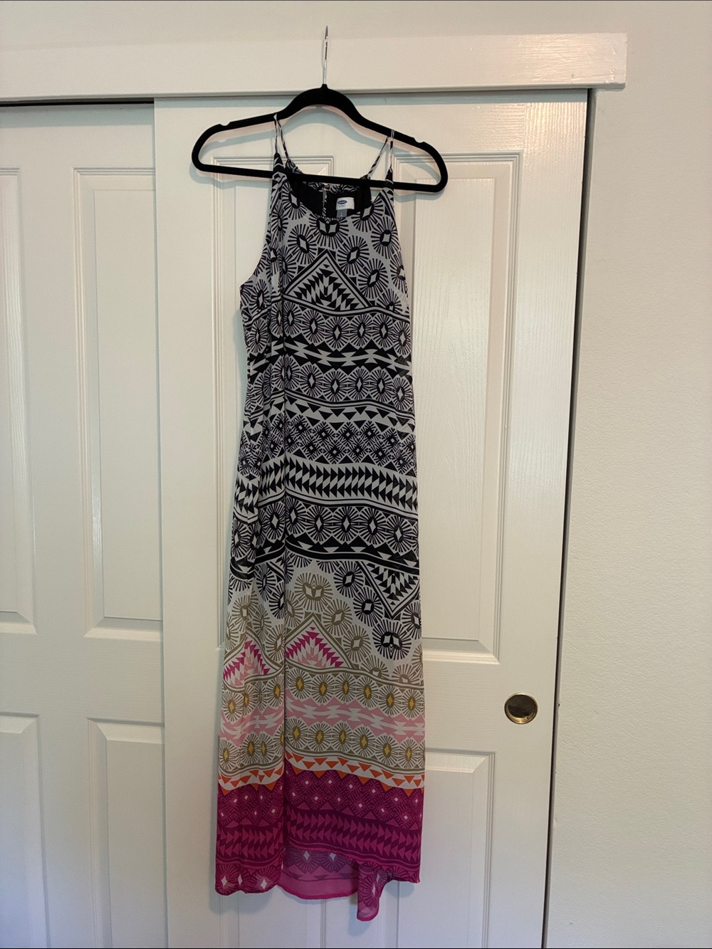 Old Navy Black and Pink Patterned Maxi Dress